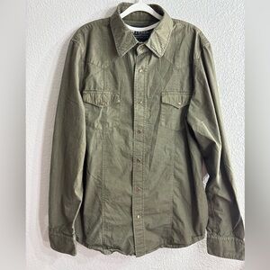 Fossil Olive Green Pearl Snap Button Down Western Cowboy Shirt Men XL Rodeo